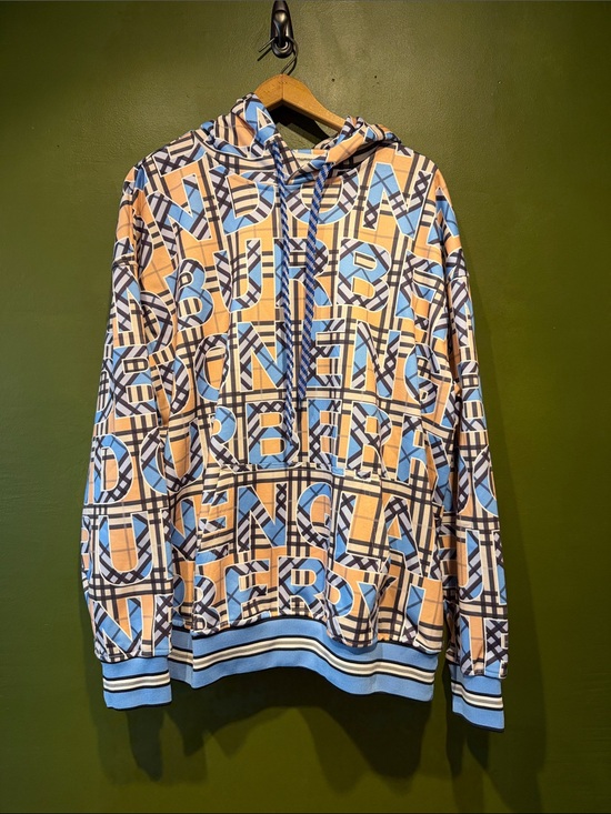 Burberry Other - Burberry Men's Lloyd Vintage Patterned Logo Pullover Hoodie in Blue and Tan